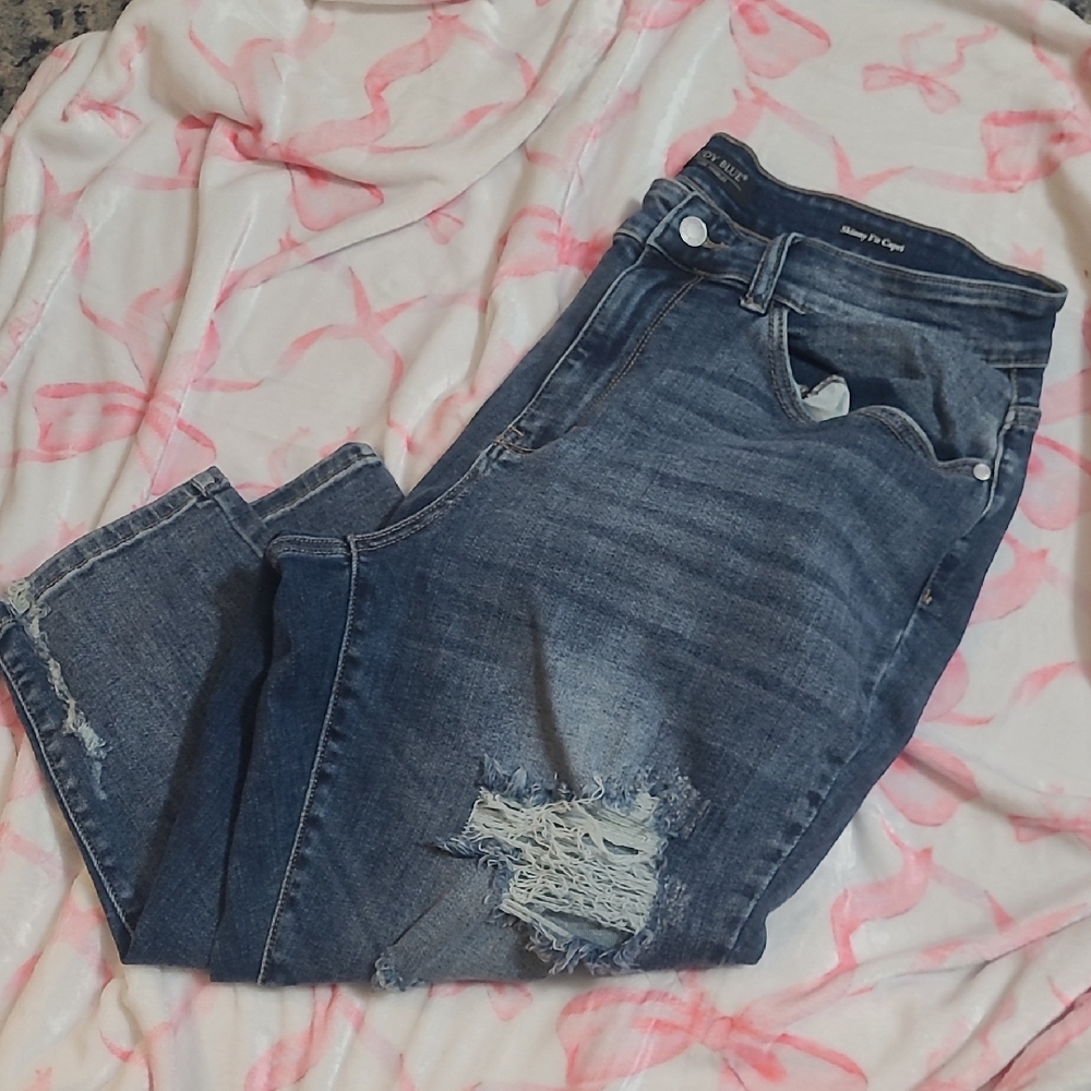 Judy Blue Skinny Fit Capri Distressed Blue Jeans